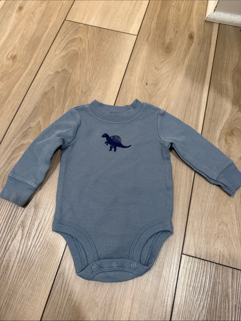 Carter's Blue Waffle-Knit Long-Sleeve Dino One-Piece